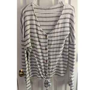 Lightweight striped button pullover